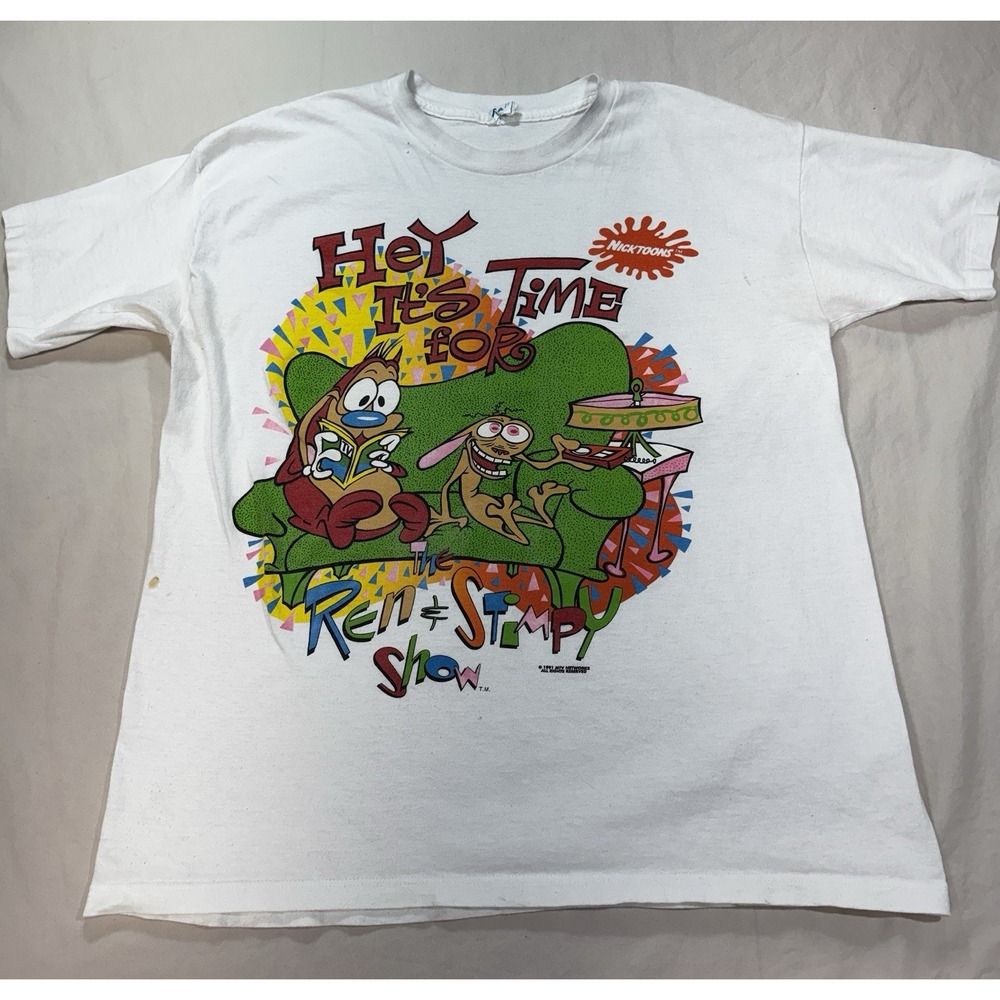 Vintage 1991 Ren and Stimpy Show T Shirt White Single Stitch Large USA